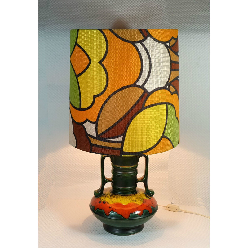 Lampe de table en céramique et tissu à motif pop - 1970
