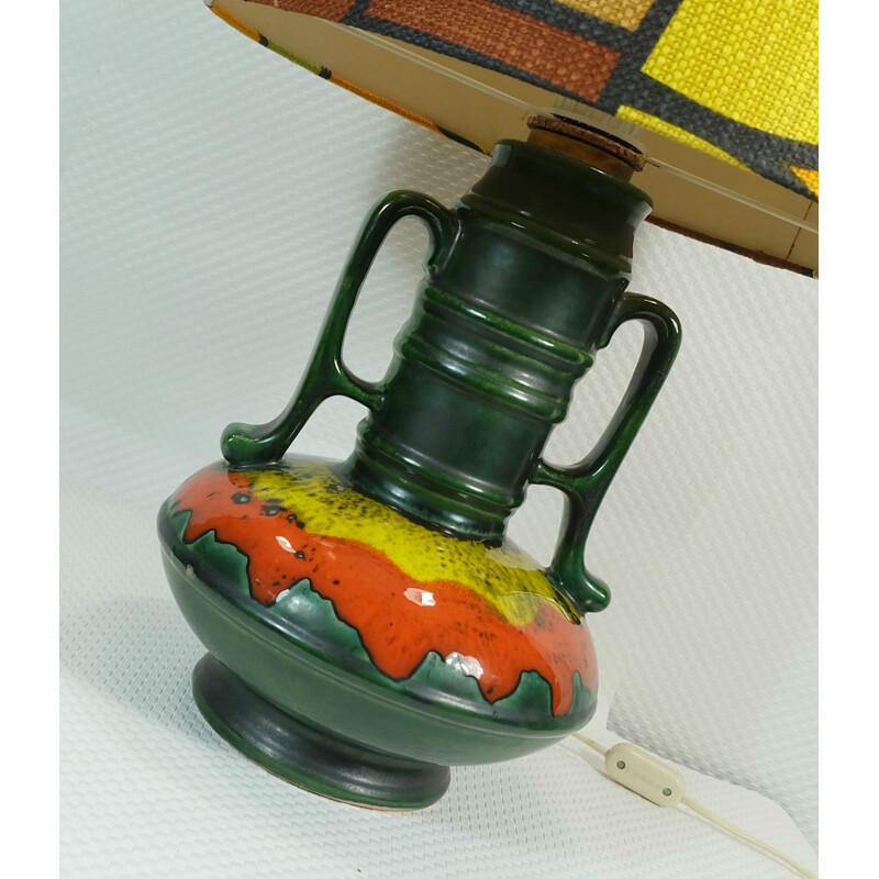 Table lamp in ceramic with pop art textile shade - 1970s