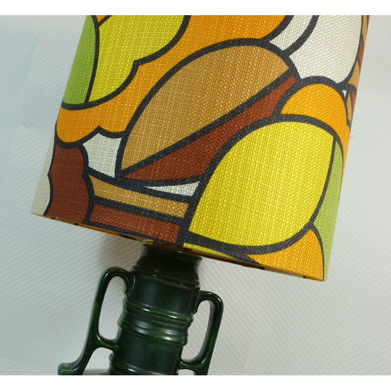 Table lamp in ceramic with pop art textile shade - 1970s