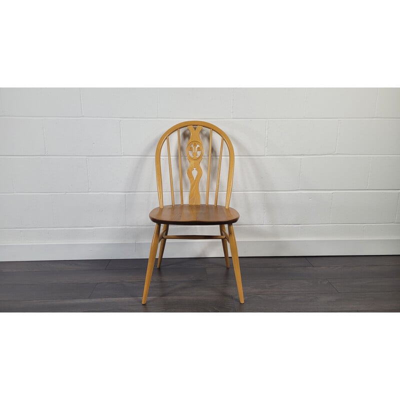 Vintage Fleur Windsor elmwood & beechwood dining chair by Ercol, 1980s