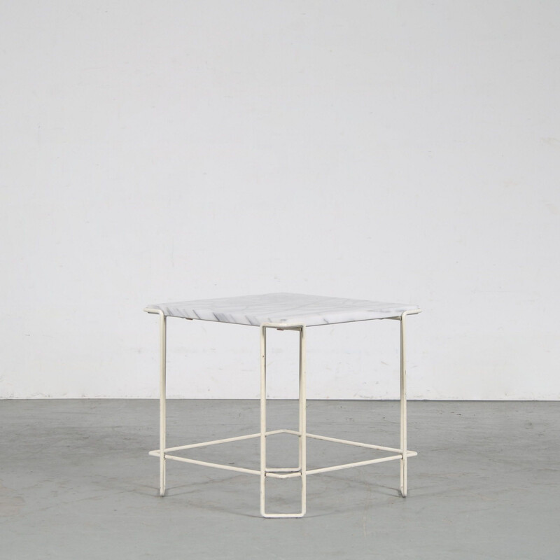 Metal with marble vintage side table, Netherlands 1960s