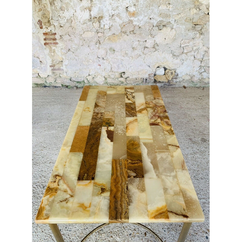 Table basse vintage en marbre et onyx, 1970