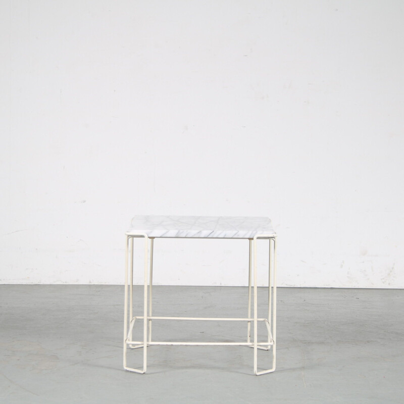 Metal with marble vintage side table, Netherlands 1960s