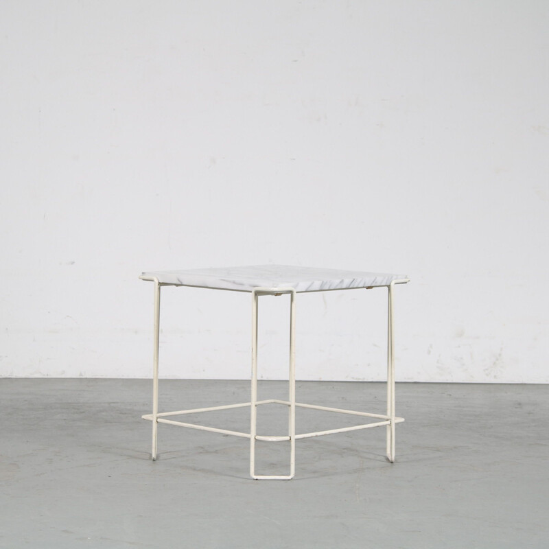 Metal with marble vintage side table, Netherlands 1960s