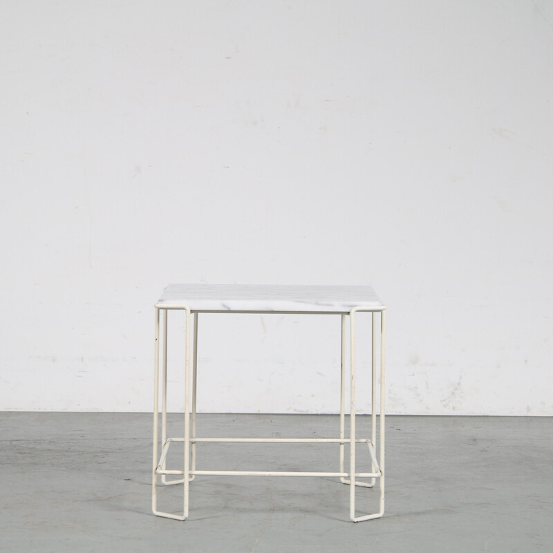 Metal with marble vintage side table, Netherlands 1960s