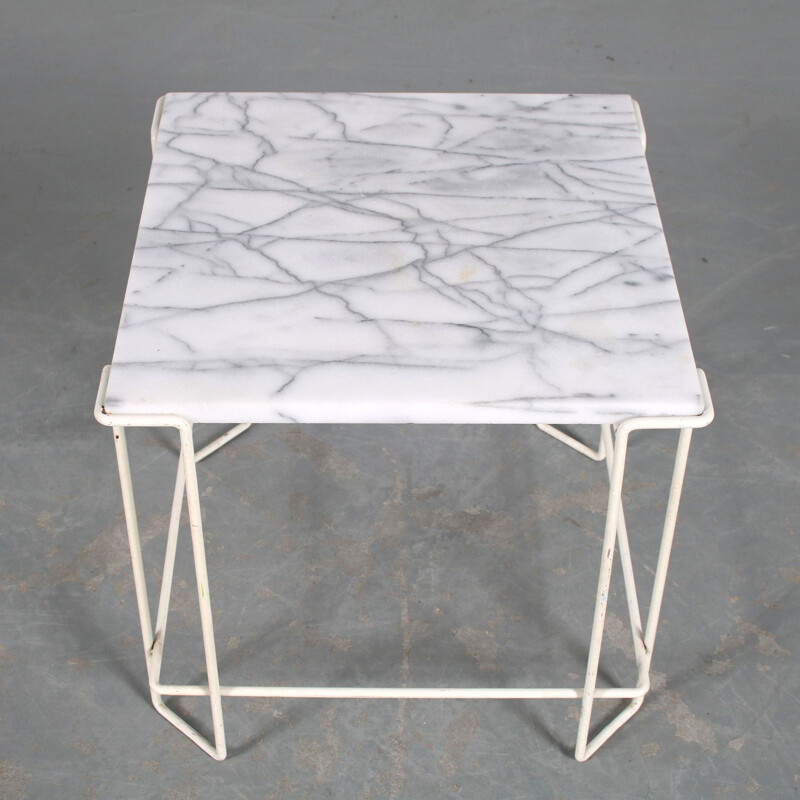 Metal with marble vintage side table, Netherlands 1960s