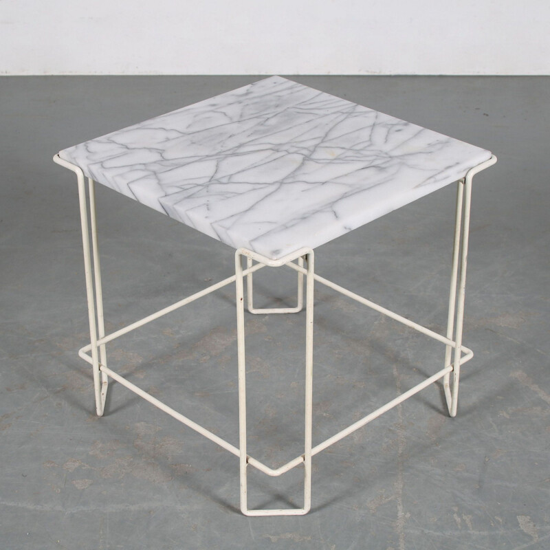 Metal with marble vintage side table, Netherlands 1960s