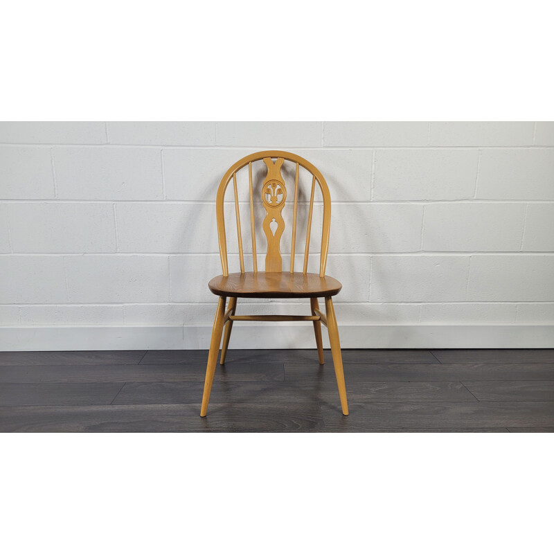 Vintage Fleur Windsor elmwood & beechwood dining chair by Ercol, 1980s