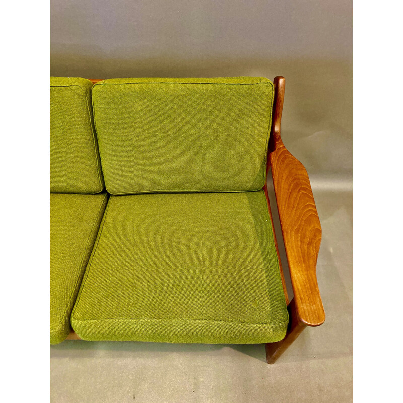 Vintage Scandinavian 3-seater khaki green sofa, 1950