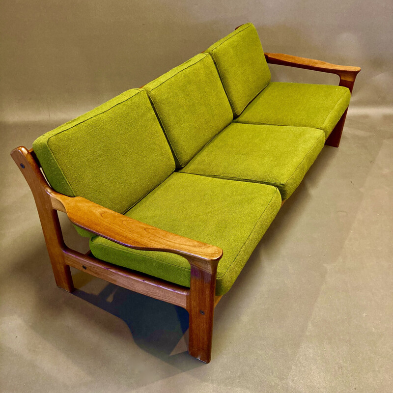 Vintage Scandinavian 3-seater khaki green sofa, 1950