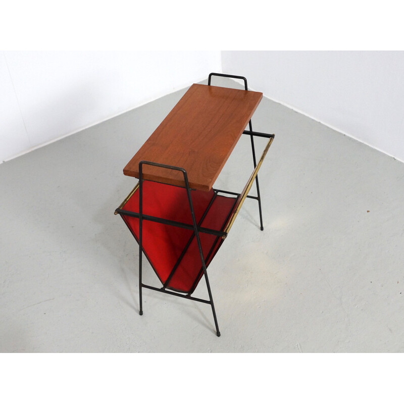 Vintage magazine rack in brass and teak - 1960s