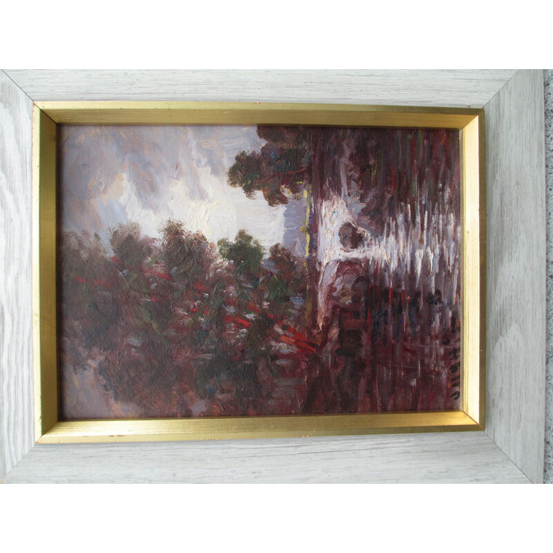 Vintage landscape oil painting, Sweden 1960