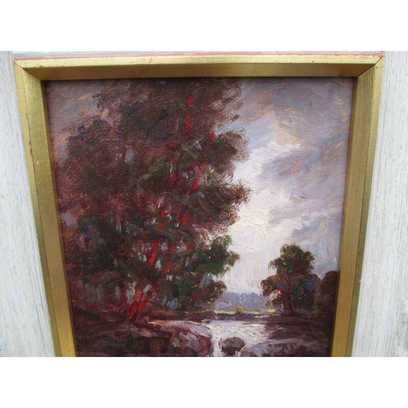 Vintage landscape oil painting, Sweden 1960