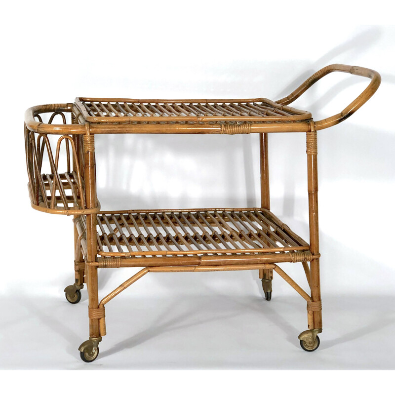 Vintage bamboo bar trolley, Italy 1950s