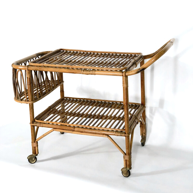 Vintage bamboo bar trolley, Italy 1950s