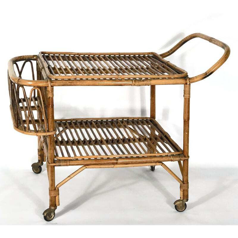 Vintage bamboo bar trolley, Italy 1950s