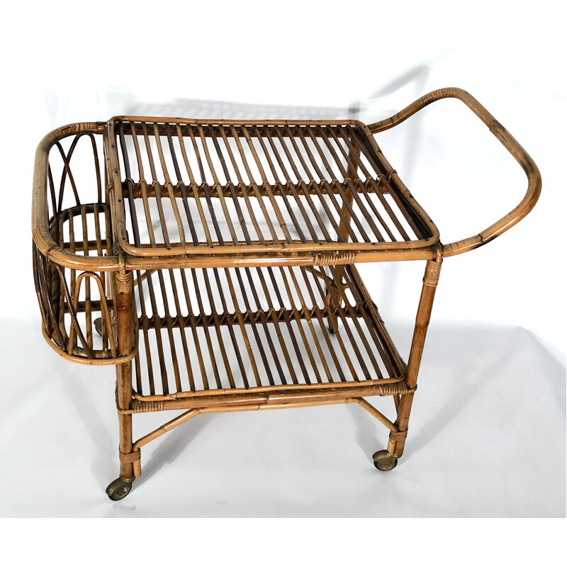 Vintage bamboo bar trolley, Italy 1950s