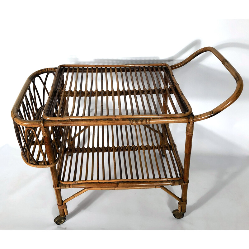 Vintage bamboo bar trolley, Italy 1950s