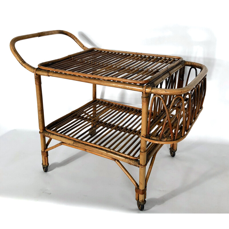 Vintage bamboo bar trolley, Italy 1950s