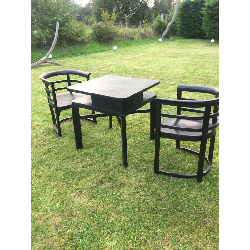 Pair of vintage armchairs and a table by Josef Hoffmann for Thonet