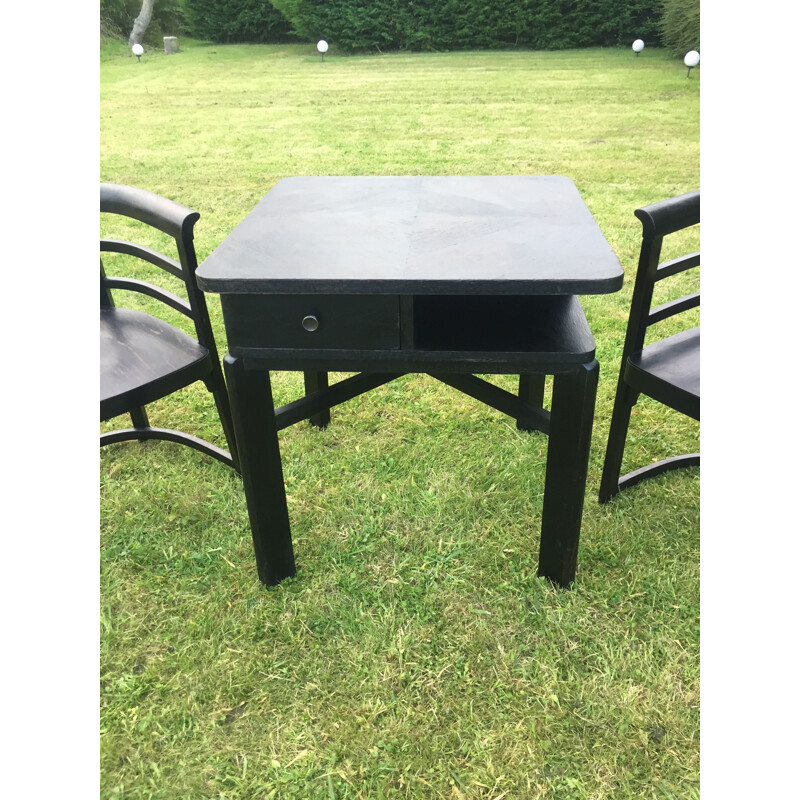 Pair of vintage armchairs and a table by Josef Hoffmann for Thonet