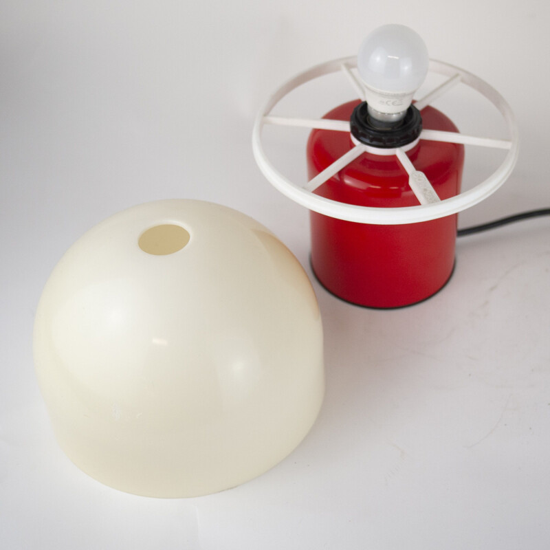 Lampe de table vintage rouge et blanche par Dijksta Lampen, 1970