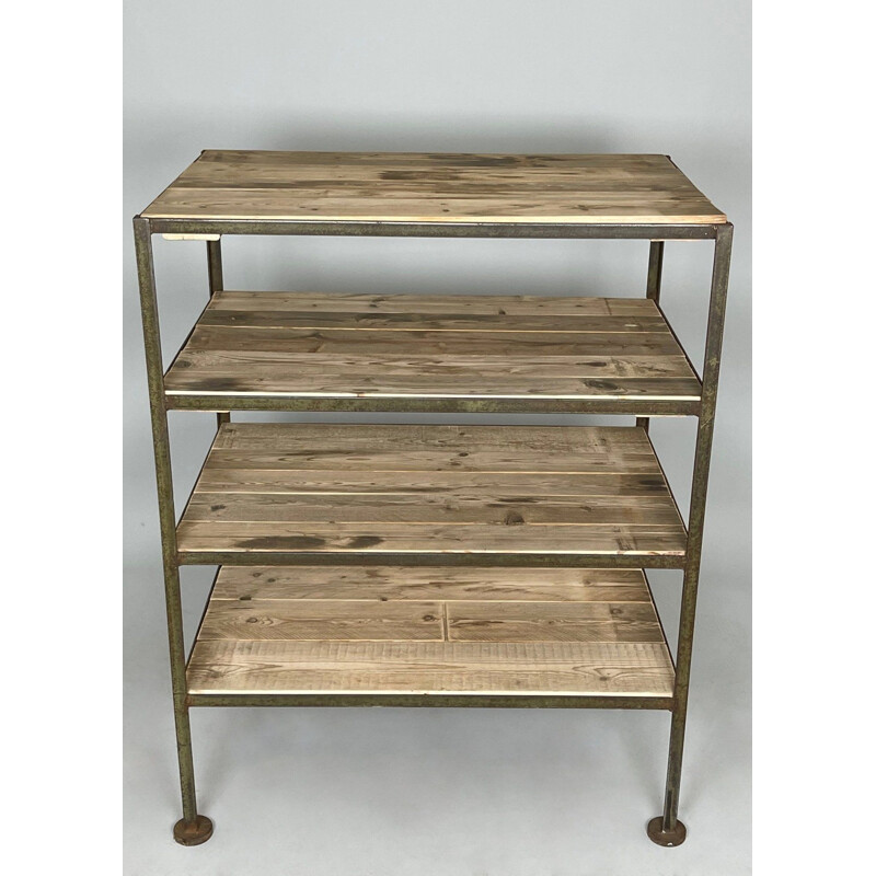 Vintage metal and wood shelf, Czechoslovakia