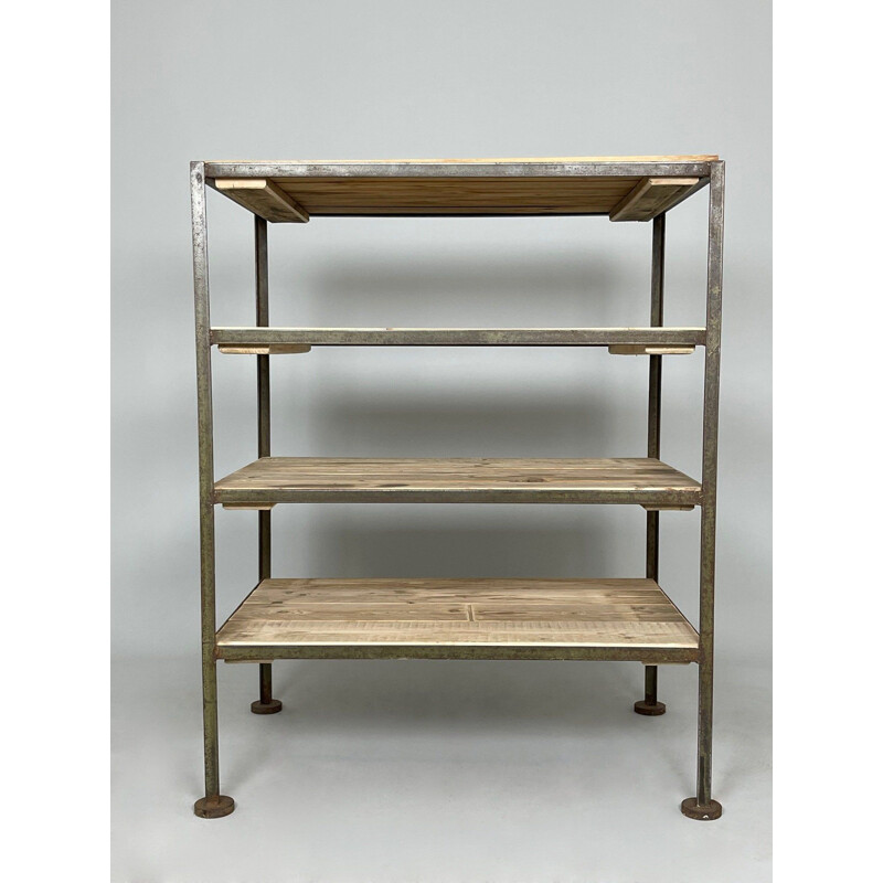 Vintage metal and wood shelf, Czechoslovakia