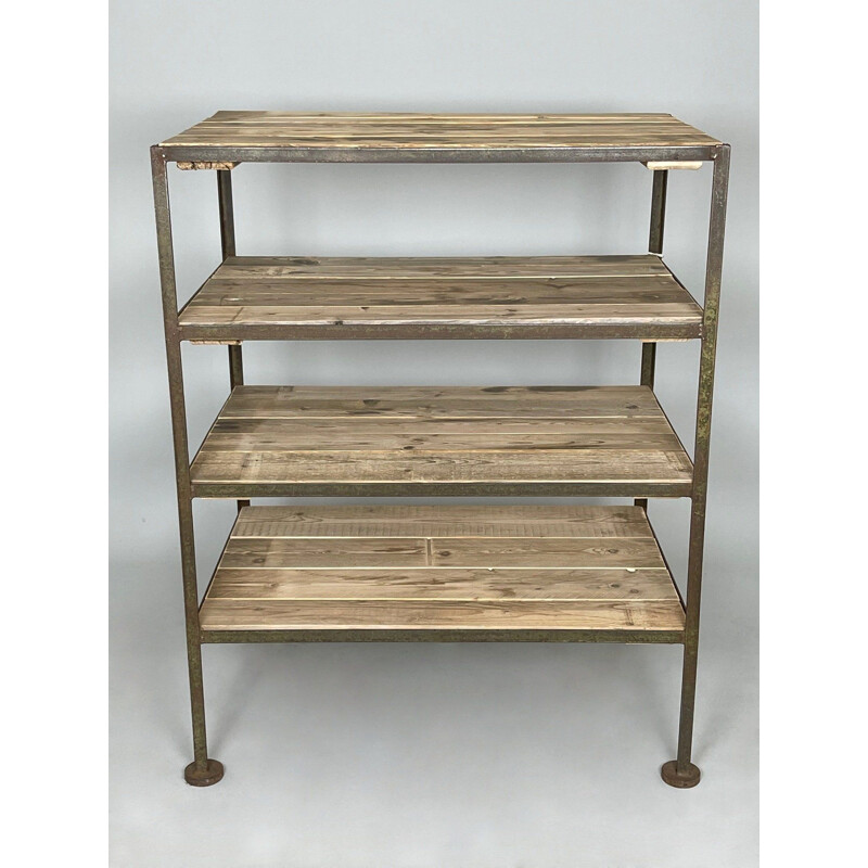 Vintage metal and wood shelf, Czechoslovakia