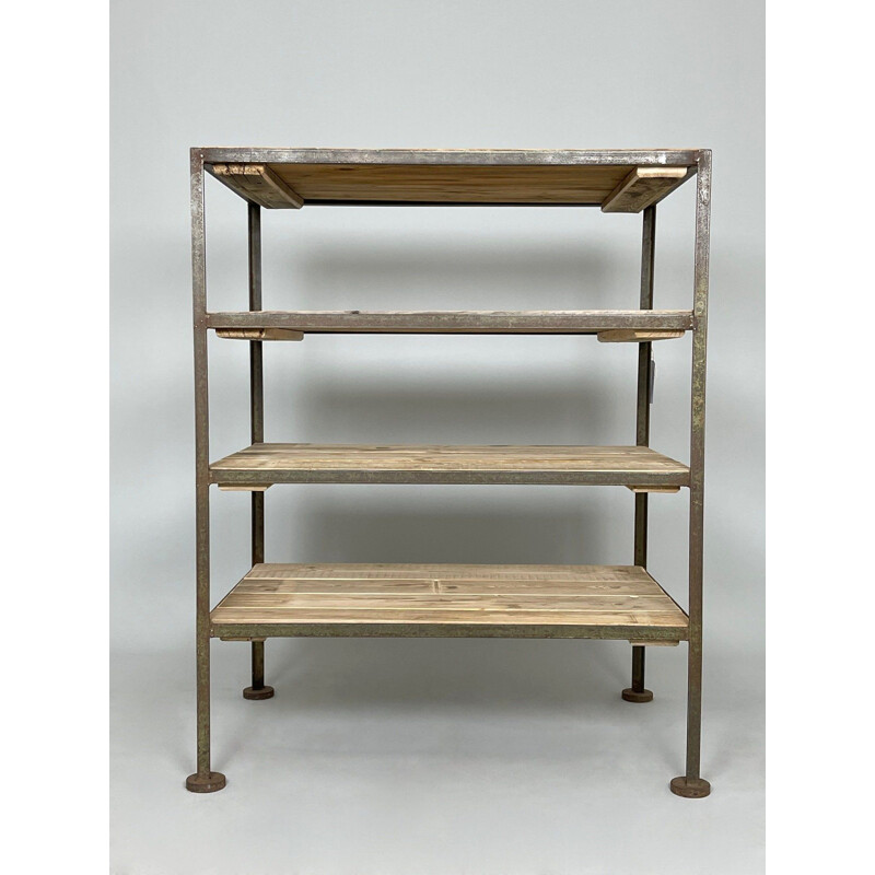 Etagère vintage en métal et bois, Tchécoslovaquie