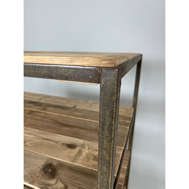 Vintage metal and wood shelf, Czechoslovakia