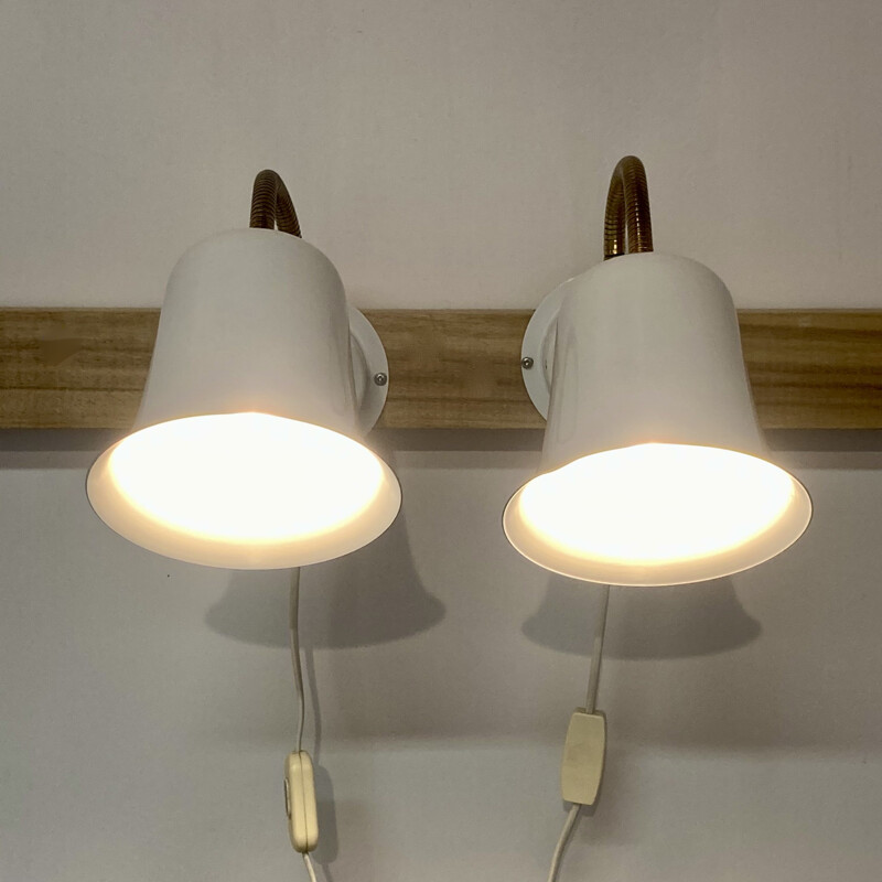 Pair of vintage white wall lamps, 1950