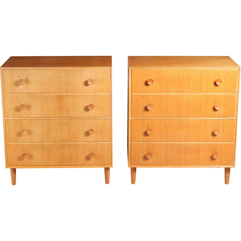 Pair of British mid century oakwood chest of drawers by Meredew, 1960s