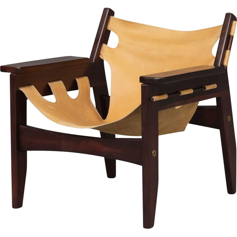 Vintage "kilin" fauteuil in rozenhout en leder van Sergio Rodrigues voor Oca, 1970