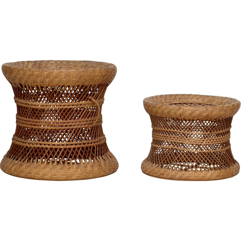 Pair if vintage wicker and rattan stools, 1960s