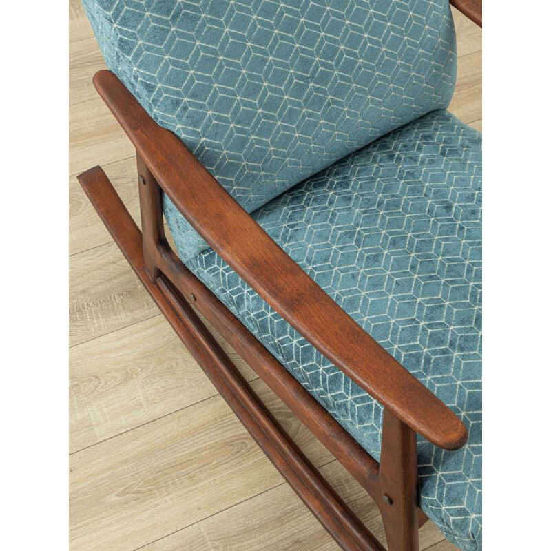 Chaise à bascule en bois de hêtre et tissu bleu,  1950