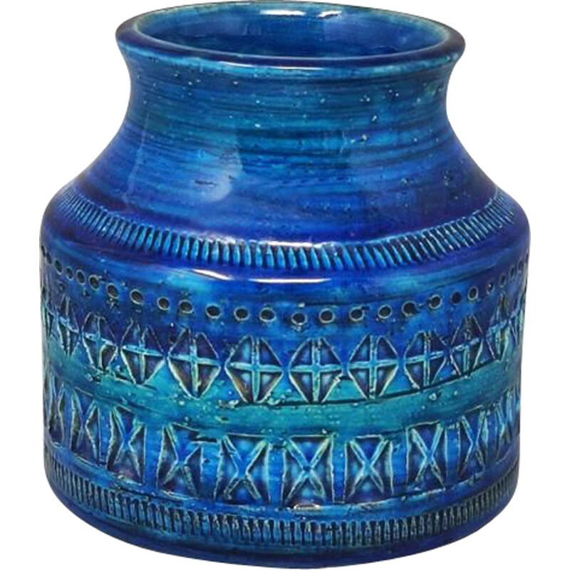 Vaso vintage "Blue Rimini" de Bitossi para Aldo Londi, Itália 1960