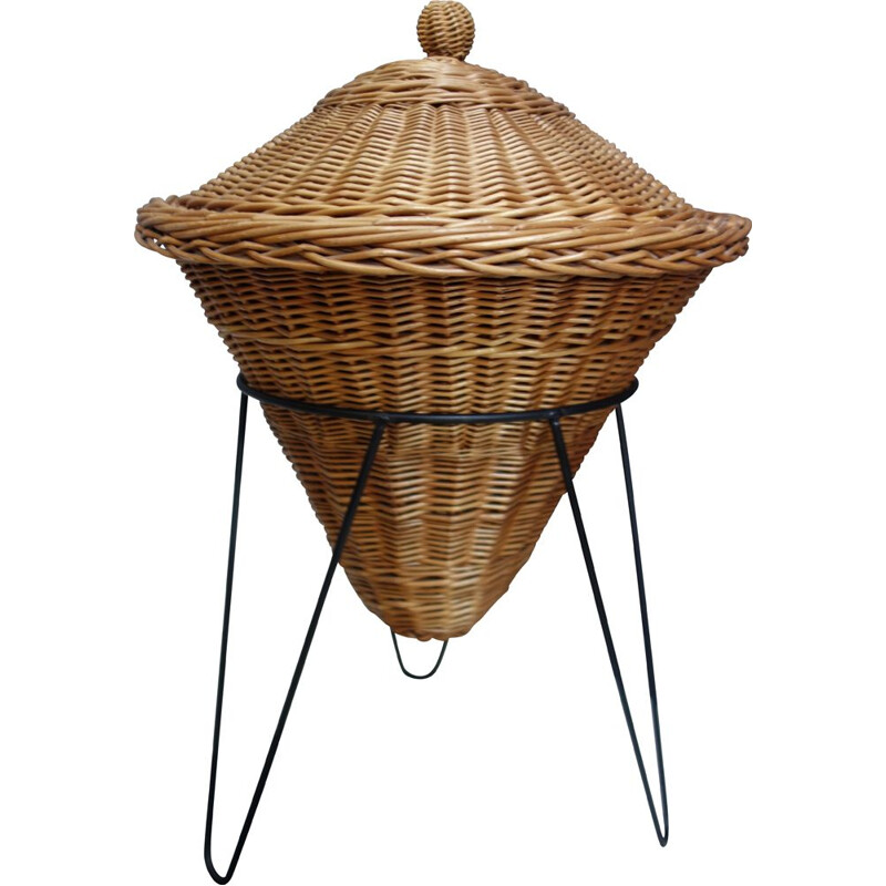 Vintage wicker sewing basket, 1960