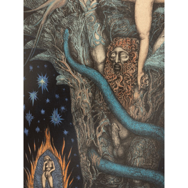 Gravura vintage "Adams Traum" de Ernst Fuchs, 1969