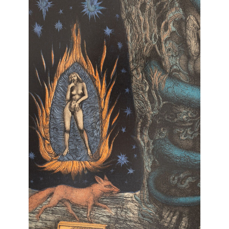 Incisione d'epoca "Adams Traum" di Ernst Fuchs, 1969