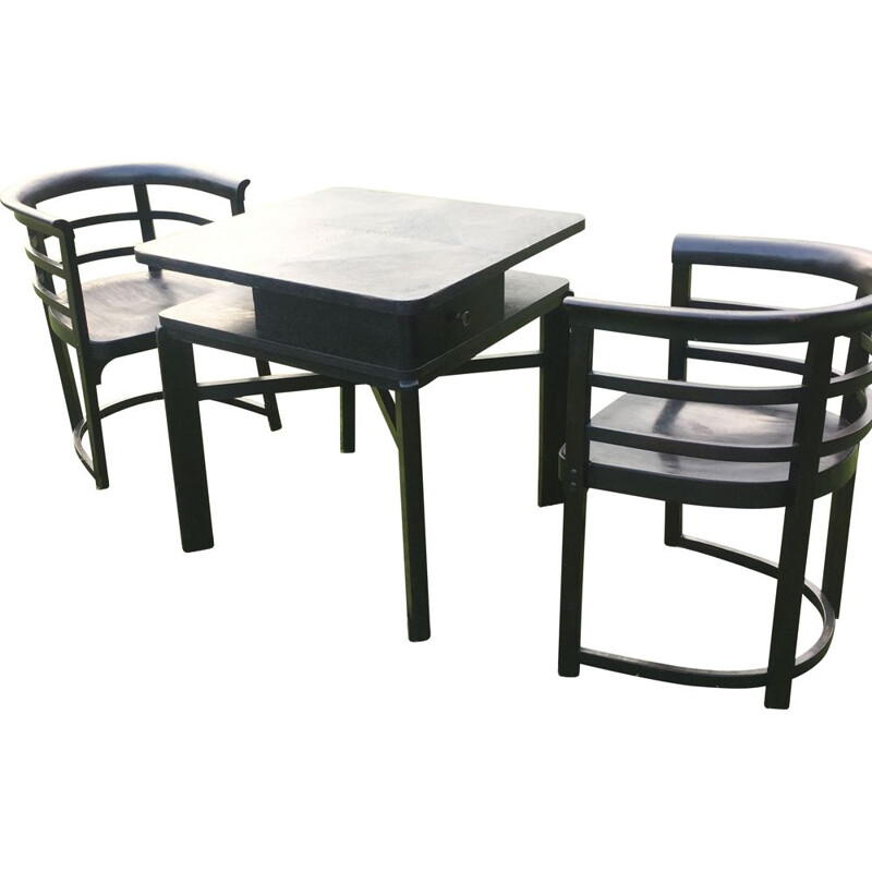 Pair of vintage armchairs and a table by Josef Hoffmann for Thonet