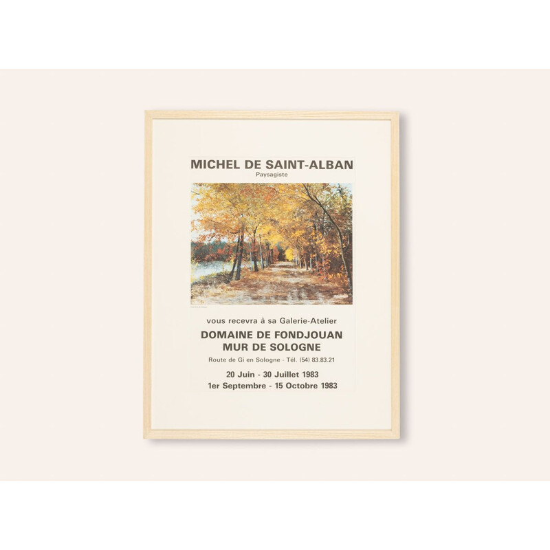 Manifesto d'epoca della mostra "Michel de Saint-Alban" in legno di frassino, 1983