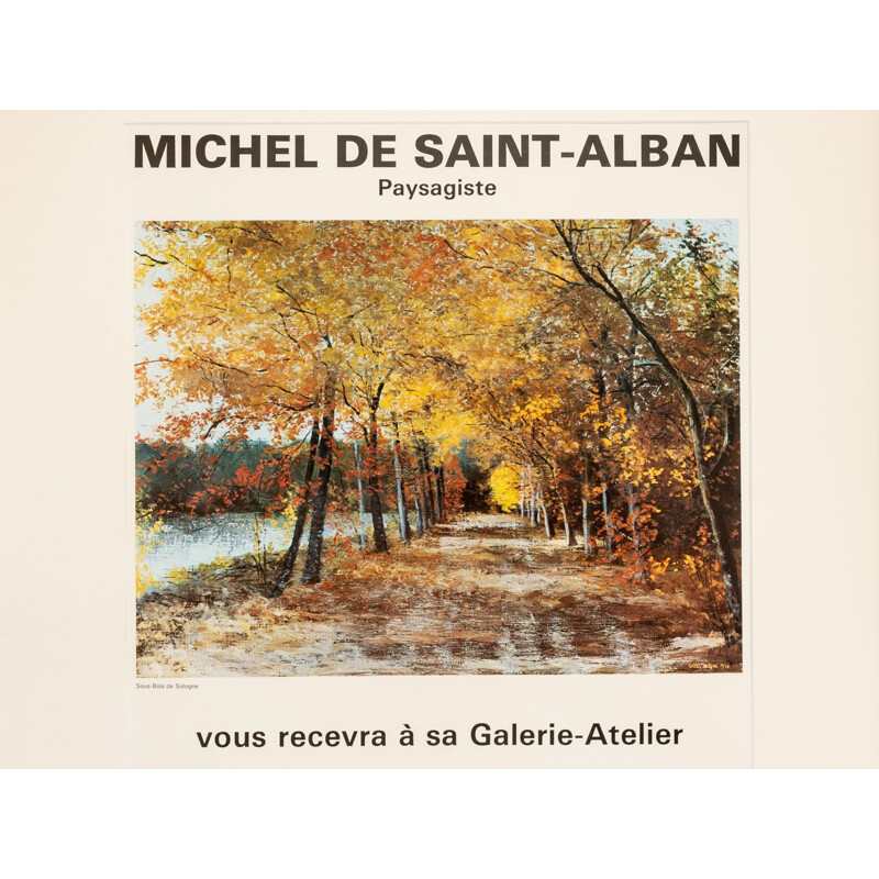 Cartel de época de la exposición "Michel de Saint-Alban" en madera de fresno, 1983