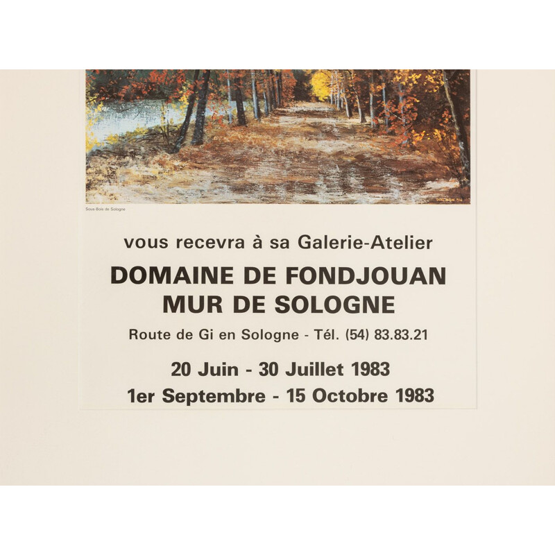 Affiche d'exposition vintage "Michel de Saint-Alban" en bois de frêne, 1983
