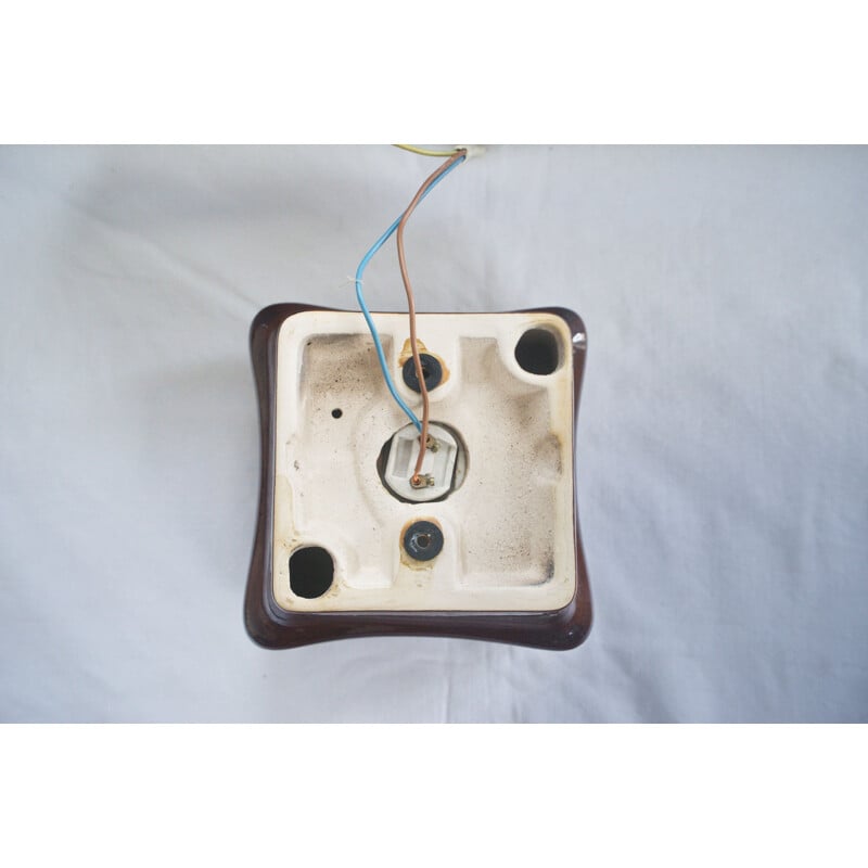 Square mid century wall lamp in ceramic and brown glaze by Pan, 1960s