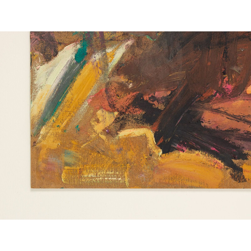 Vintage abstracte compositie in essenhouten frame