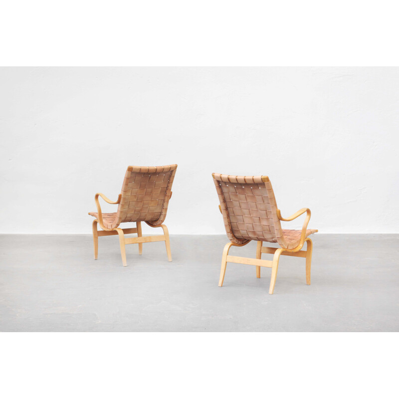Ein Paar Vintage-Sessel aus Buchenholz und braunem Leder von Bruno Mathsson für Karl Mathsson, Schweden 1970
