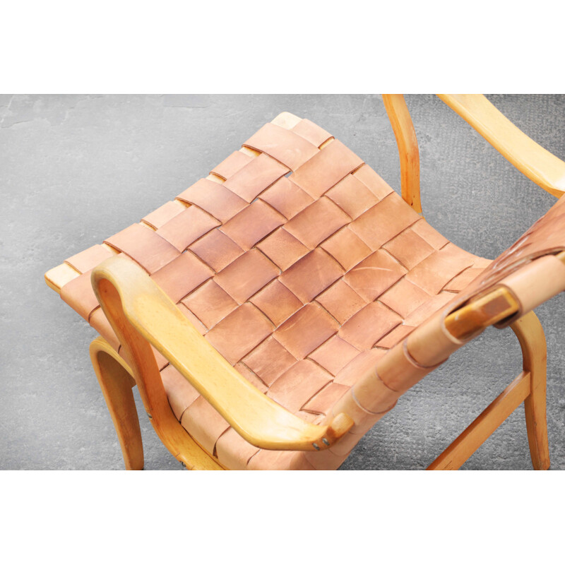 Paire de fauteuils vintage en hêtre et cuir marron par Bruno Mathsson pour Karl Mathsson, Suède 1970