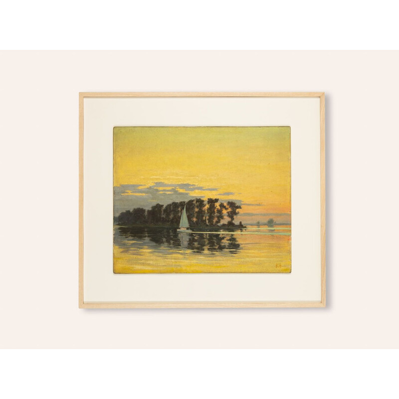Öl auf Vintage-Platte "Sunset" aus Eschenholz