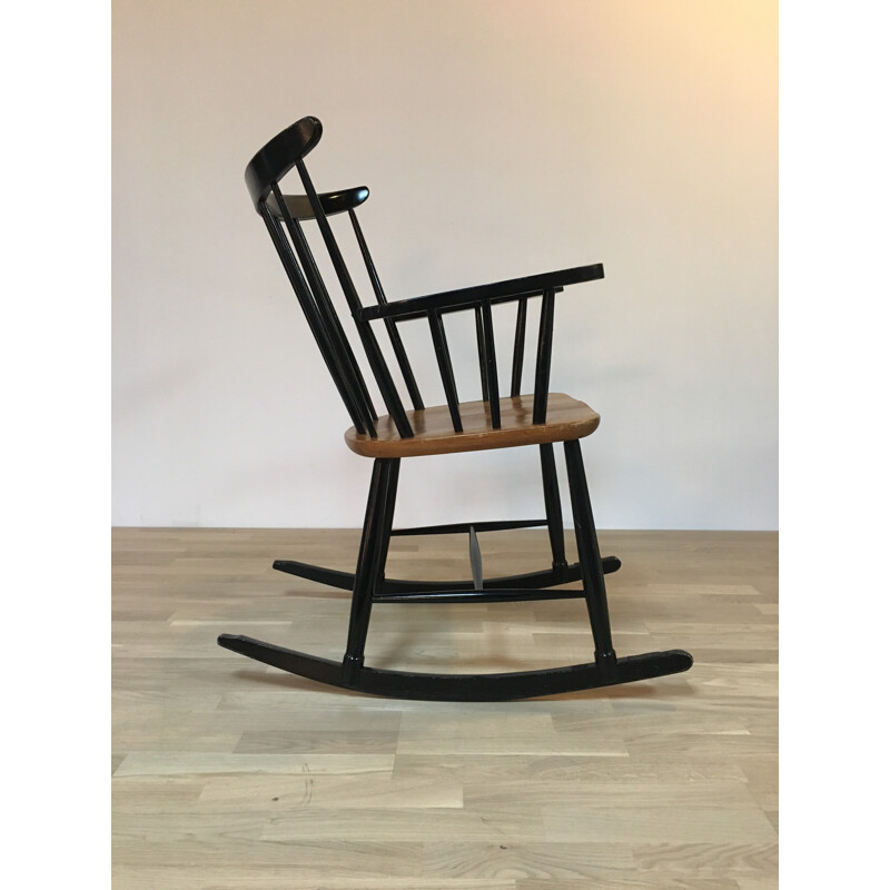 Mid century rocking chair with seat in teak - 1960s